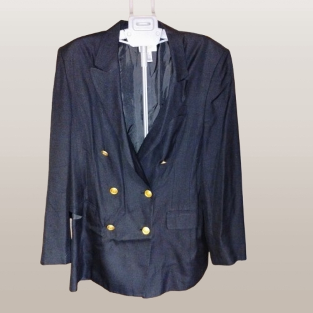 NEW COND. Talbots Black Blazer with Gold Buttons SIZE 18 Linen Blend‎